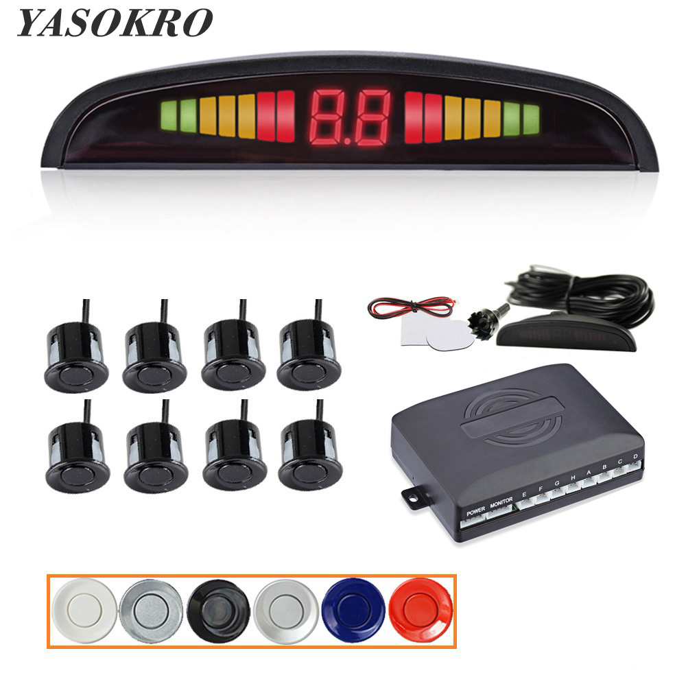 YASOKRO 車パークトロニック LED パーキングセンサーキット 8 センサーバックライトディスプレイリバースバックアップレーダーモニター検出システム 12V