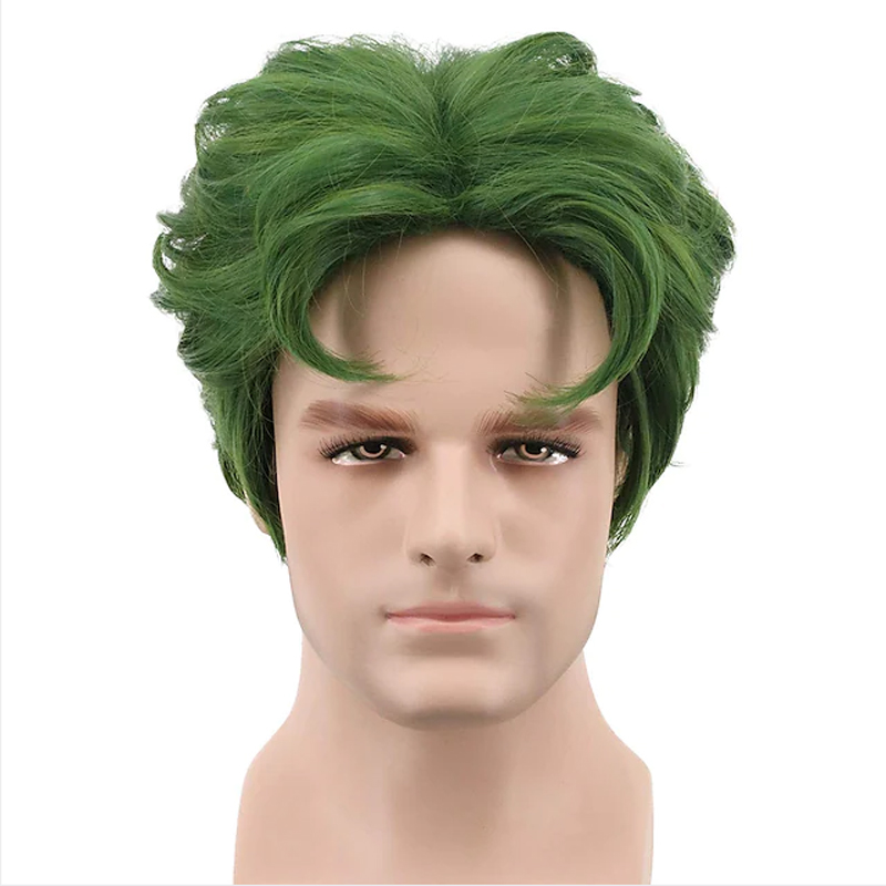 HAIRJOY 男性ショートグリーンカーリーコスプレかつらパーティー人工毛かつらハロウィンかつら
