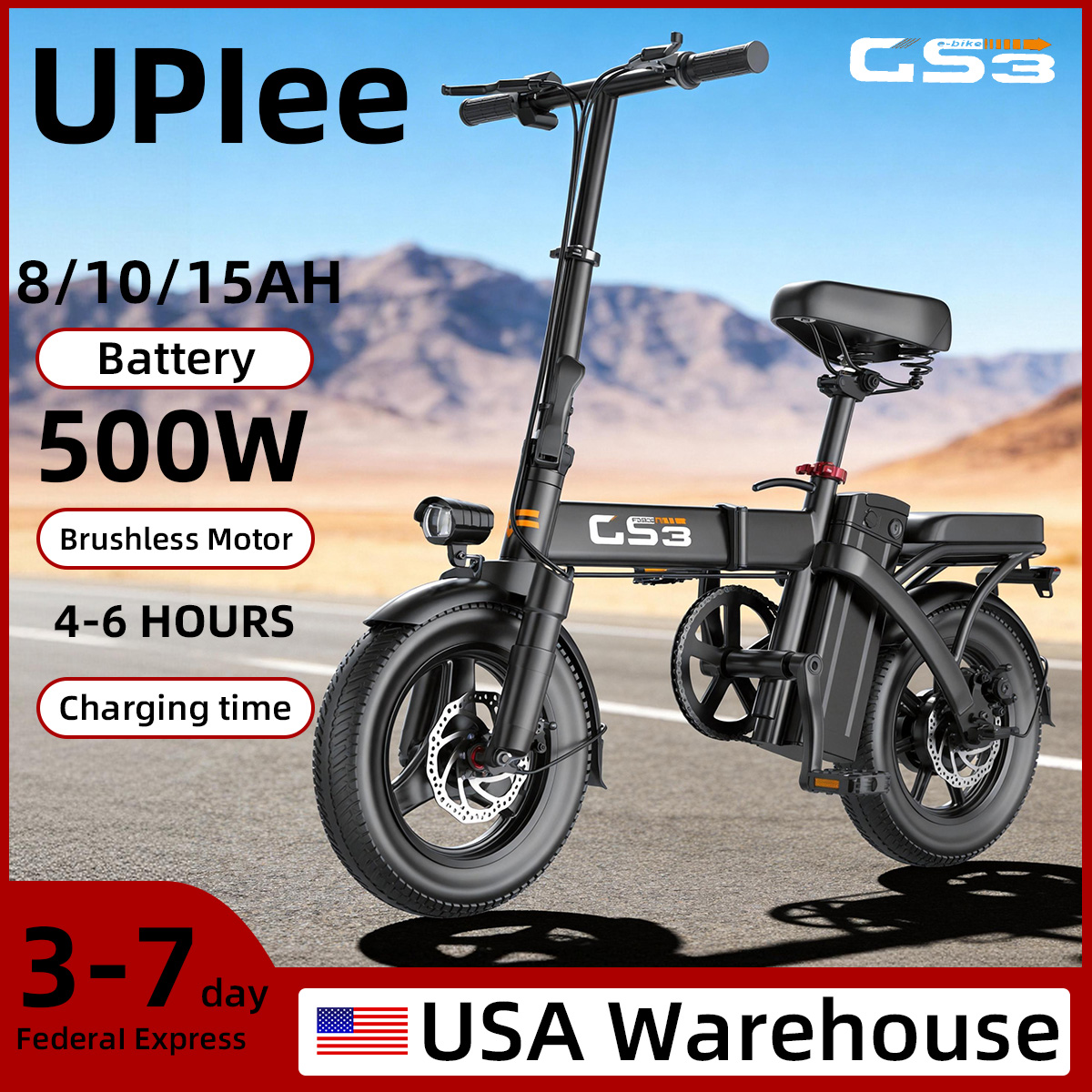 UPlee 14 インチ電動自転車 大人用 500W ブラシレスモーター 48V 15AH ポータブルバッテリー 20MPH 30 マイル長距離 軽量