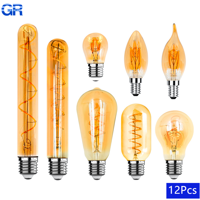12 個 Reteo エジソン電球 220V E27 E14 C35 G45 A60 ST64 T45 T225 4 ワットヴィンテージスパイラル Led フィラメントランプ家庭用ヴィンテージランプ
