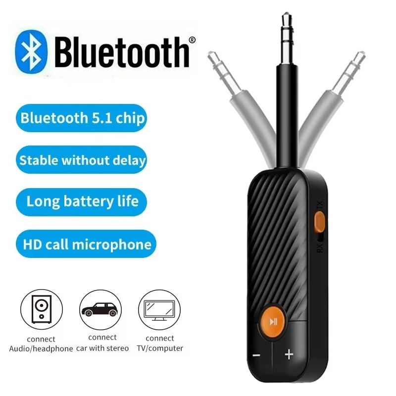 2 in 1 Bluetooth 5.2 レシーバートランスミッター 3.5 ミリメートル AUX オーディオアダプターステレオカーミュージックワイヤレスアダプターヘッドフォン PC TV スピーカー用