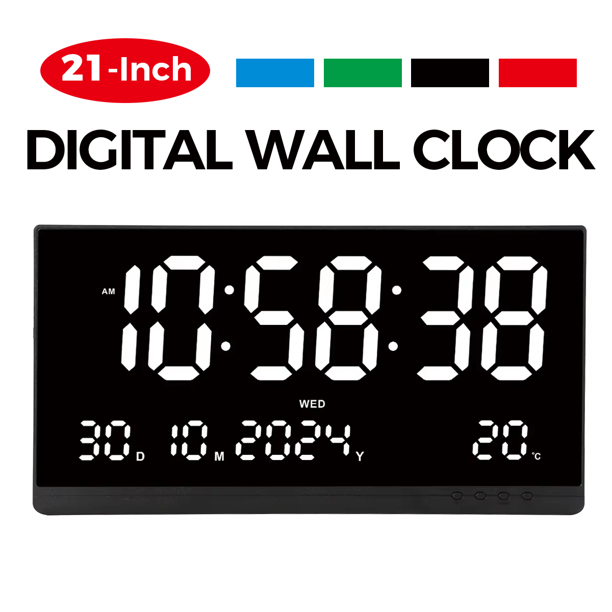 21 インチ大型デジタル壁時計日付カレンダー 12/24 時間/日付/週/温度表示 USB 電源電子 LED 目覚まし時計