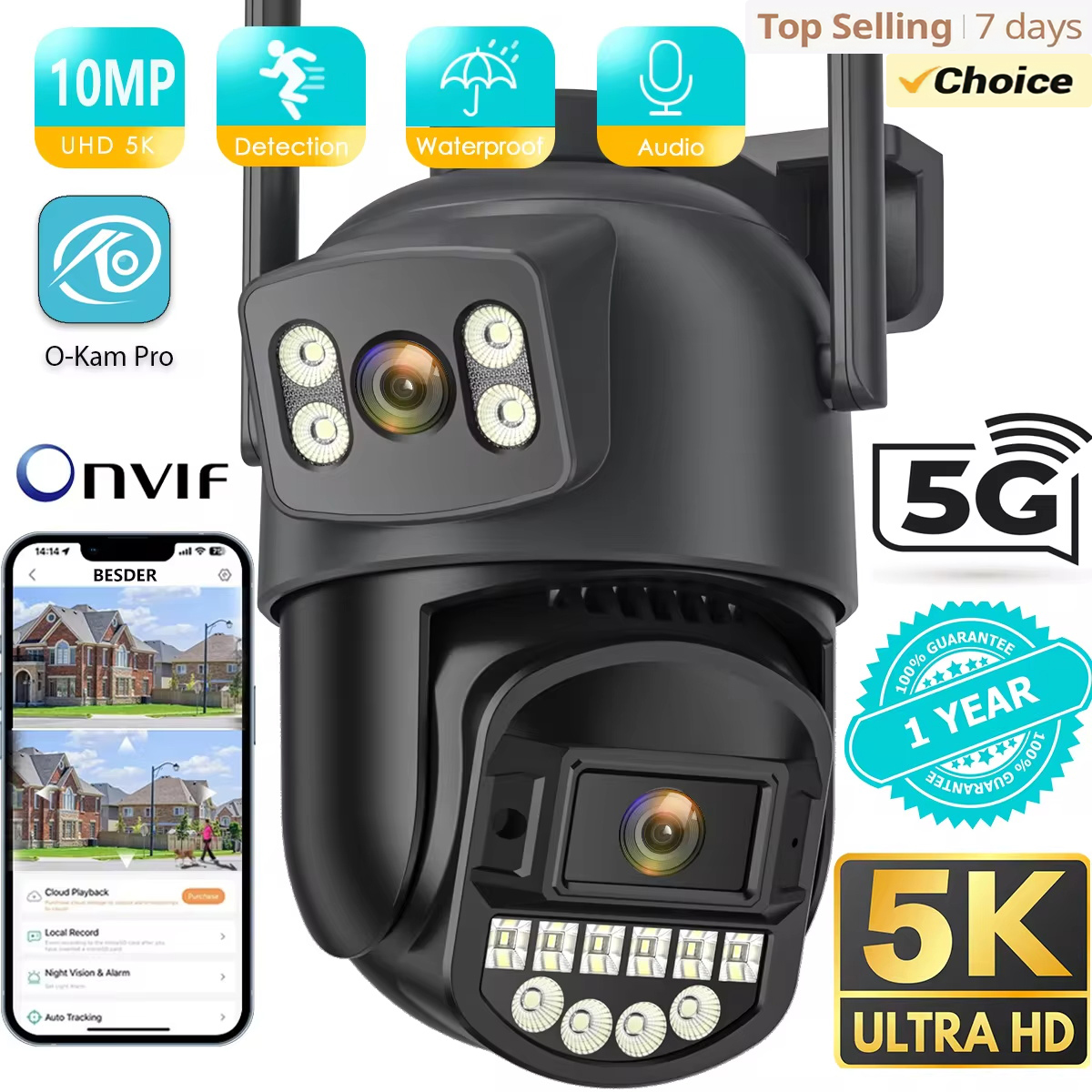 10MP PTZ IP カメラ 8MP 5K 屋外デュアルレンズデュアルスクリーン 5G WIFI カメラ AI 追跡セキュリティ保護 CCTV 監視カメラ