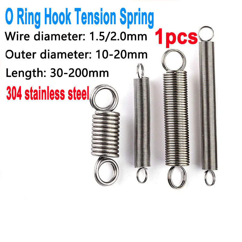 1Pcs Wire Diameter 1.5mm 2mm  O Ring Hook Tension Spring 304 Stainless Steel Closed Hook Extension Spring