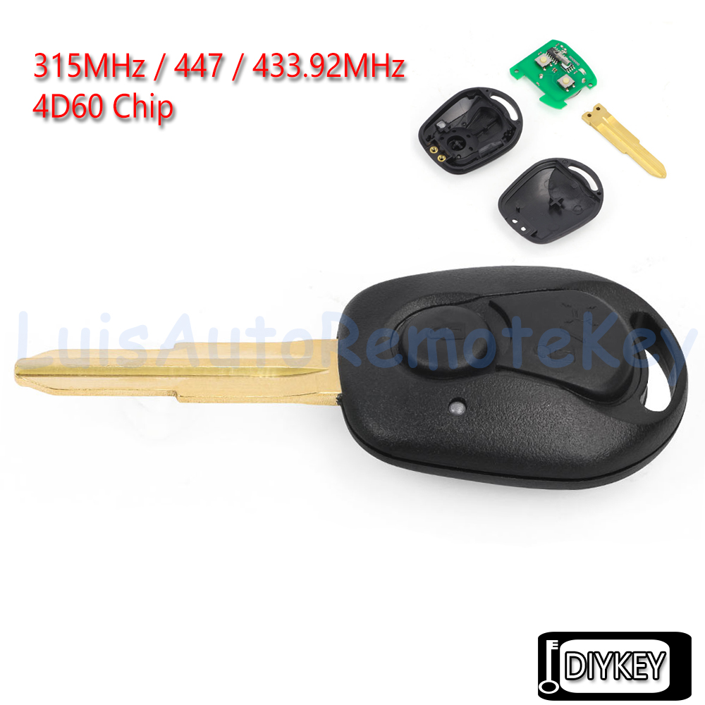 2 ボタンリモートカーキーフォブ 315MHz / 447MHz / 433.92MHz 4D60 チップ交換双竜 Actyon Kyron Rexton 用