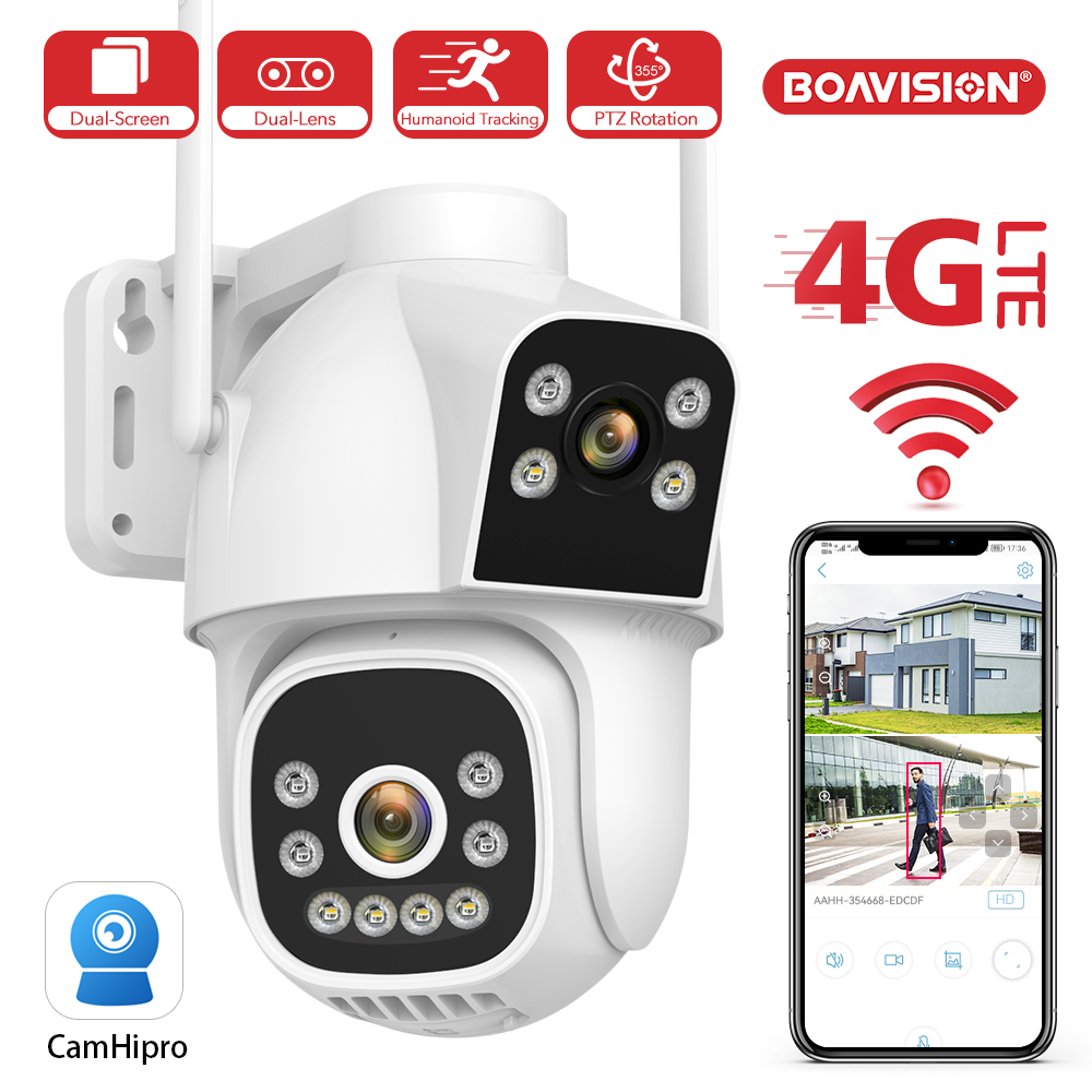 4MP 4G Wifi 監視カメラ AI 自動追跡カラーナイトビジョン双方向オーディオ屋外デュアルレンズデュアルスクリーン PTZ セキュリティカム