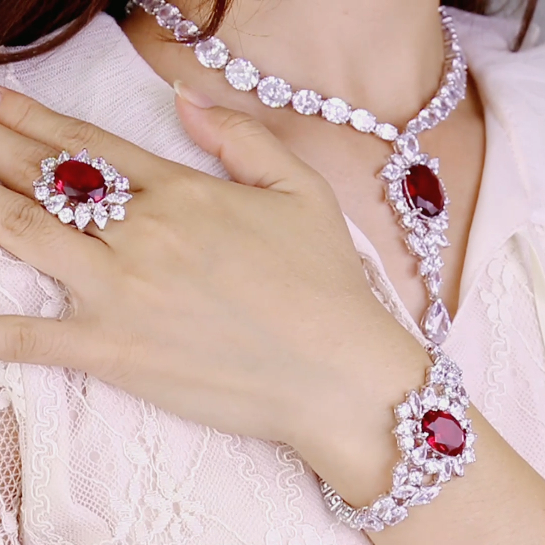 Bijoux ファイン ジュエリー セット ネックレス イヤリング リング ブレスレット Schmucksets 925 スターリングシルバー ジュエリー セット ブライダル ジュエリー セット