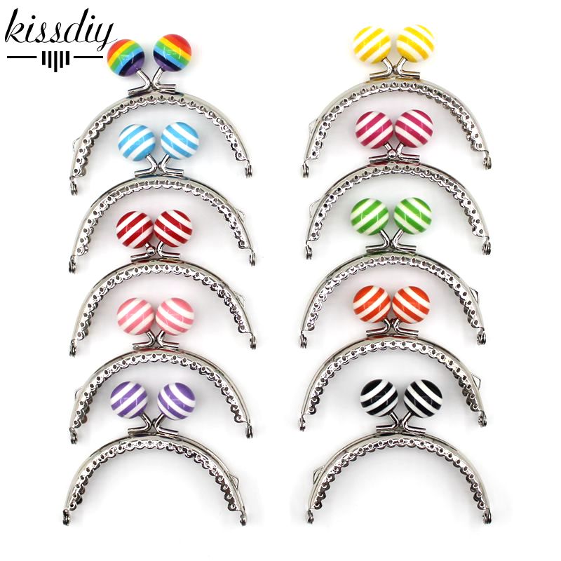 KISSDIY 10 個 8.5 センチメートルストライプロリポップビーズメタル財布フレーム明るく光沢のあるシルバー半円バッグキスクラスプアクセサリー