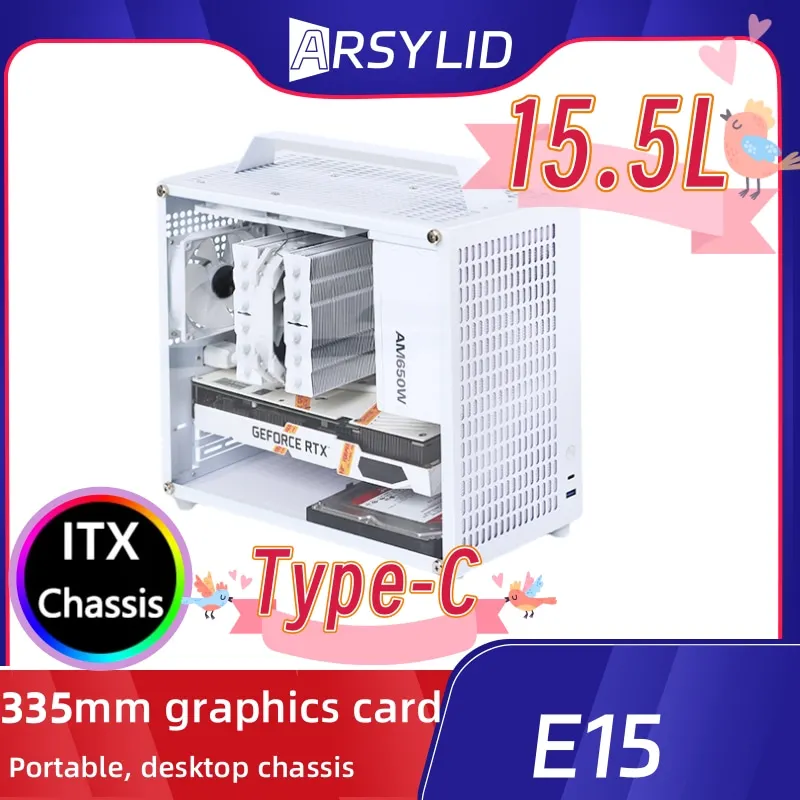 NIU E15 M-ATX シャーシ 335mm グラフィックスカード 135mm ラジエーター ATX PSU 3.5" HDD 6 ケース冷却ファンサイドウィンドウ
