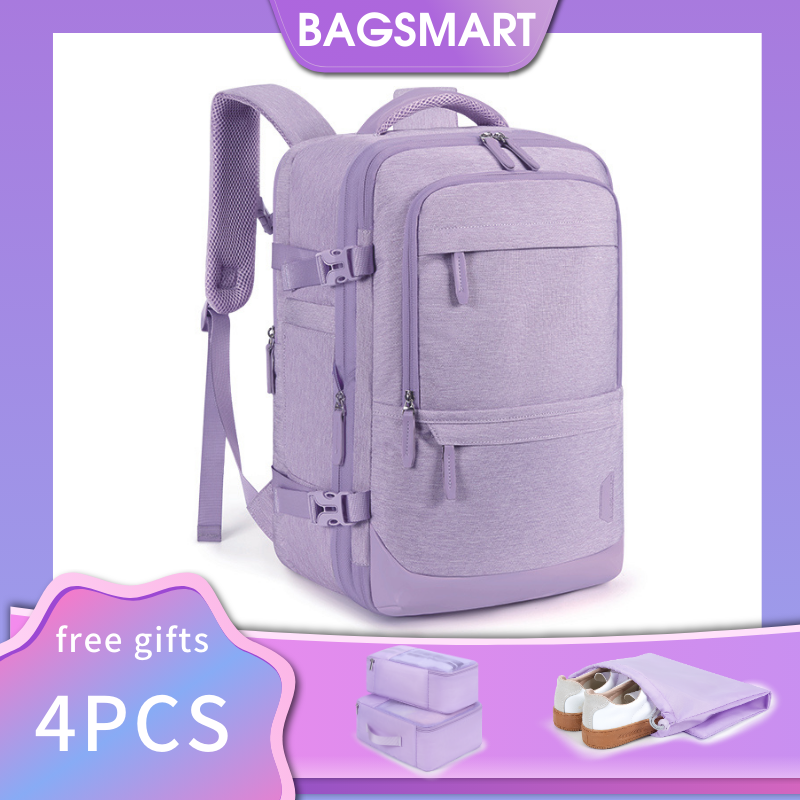 BAGSMART 4 個トラベルバックパックキャビン機内持ち込みバックパックパッキングキューブ付き 40L 拡張可能な防水バックパック女性用