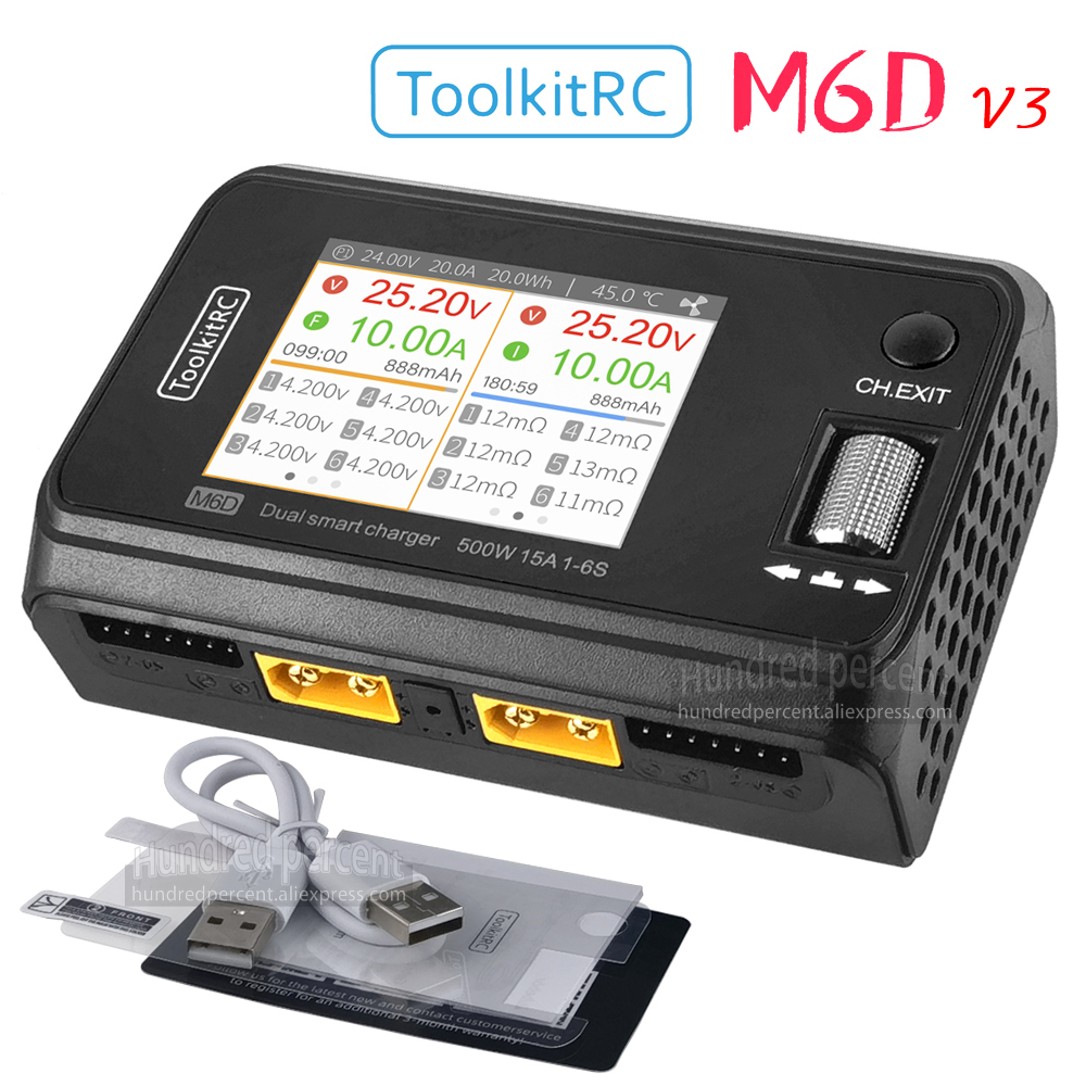 ToolkitRC M6D V3 充電器ブラック DC 500 ワットインテリジェントデュアルチャンネル 1S 2S 3S 4S 5S 6S おもちゃのモデルカーリチウムバッテリー急速充電