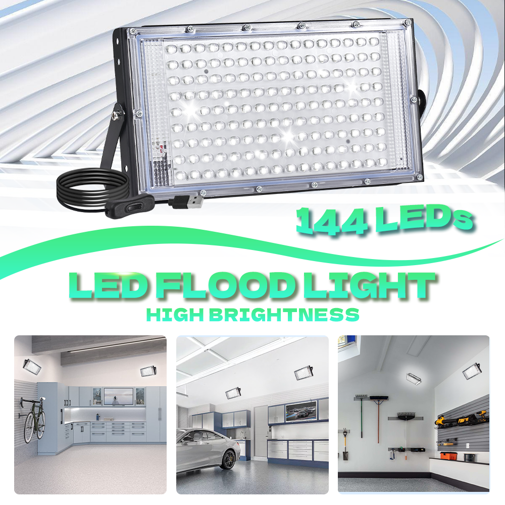 High Brightness 144 LED Floodlight Indoor Outdoor Security Light for Garage Yard Garden Patio Warehouse