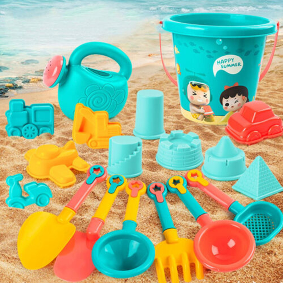 18個のビーチ砂おもちゃセット、耐久性のあるプラスチック、夏のプールビーチゲームセット、男の子と女の子のための屋外砂遊びツール
