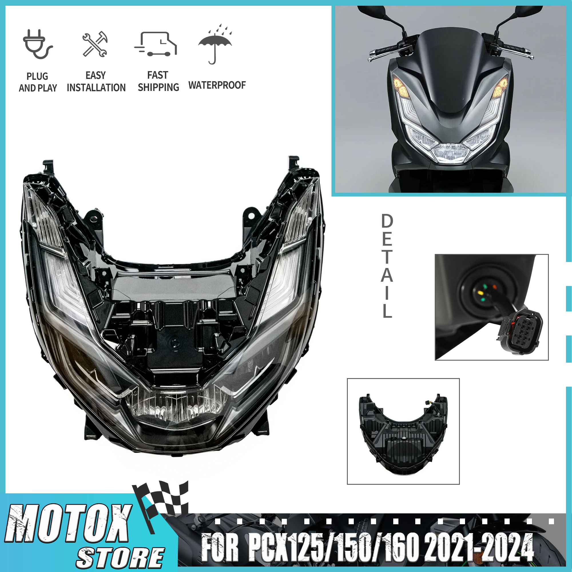 オートバイのヘッドライトアセンブリホンダ PCX125 PCX150 PCX160 2021-2024 22 23フロントヘッドランプ LED ヘッドライト PCX 125 150 160