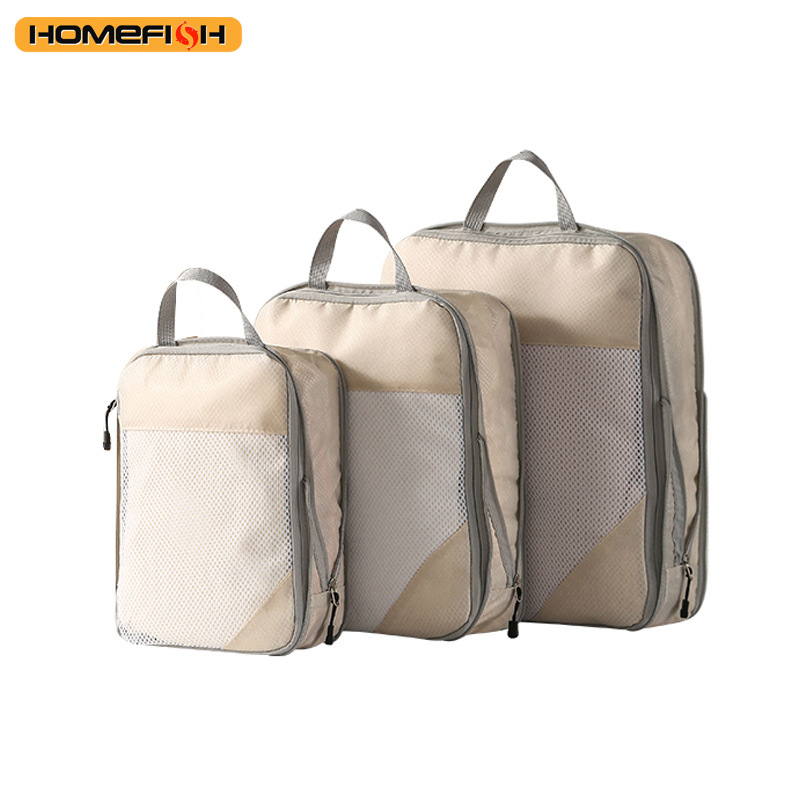 HOMEFISH 3ピーストラベル圧縮パッキングキューブ、トラベルバッグ荷物オーガナイザー旅行必需品機内持ち込み手荷物