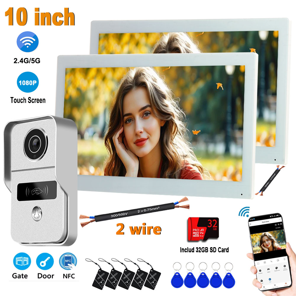 2 ワイヤーデジタルビデオインターホンシステム 2 個 10.1 インチモニターワイヤレス WIFI 1080P ドアホンカメラビデオドアベル Tuya で動作します