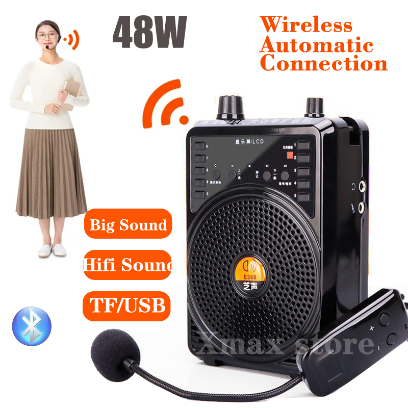 教師の教室用アンプ 48W 有線/2.4G ワイヤレスマイク Bluetooth スピーカー スピーカー ツアーガイド用アンプ TF カード USB