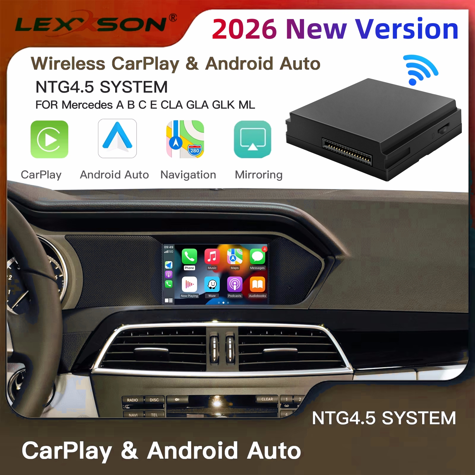 LEXXSON ワイヤレス CarPlay Android Auto メルセデスベンツ ABCE CLA GLA GLK ML スプリンター NTG4.5 ベッカーモジュールナビゲーション 2026 用