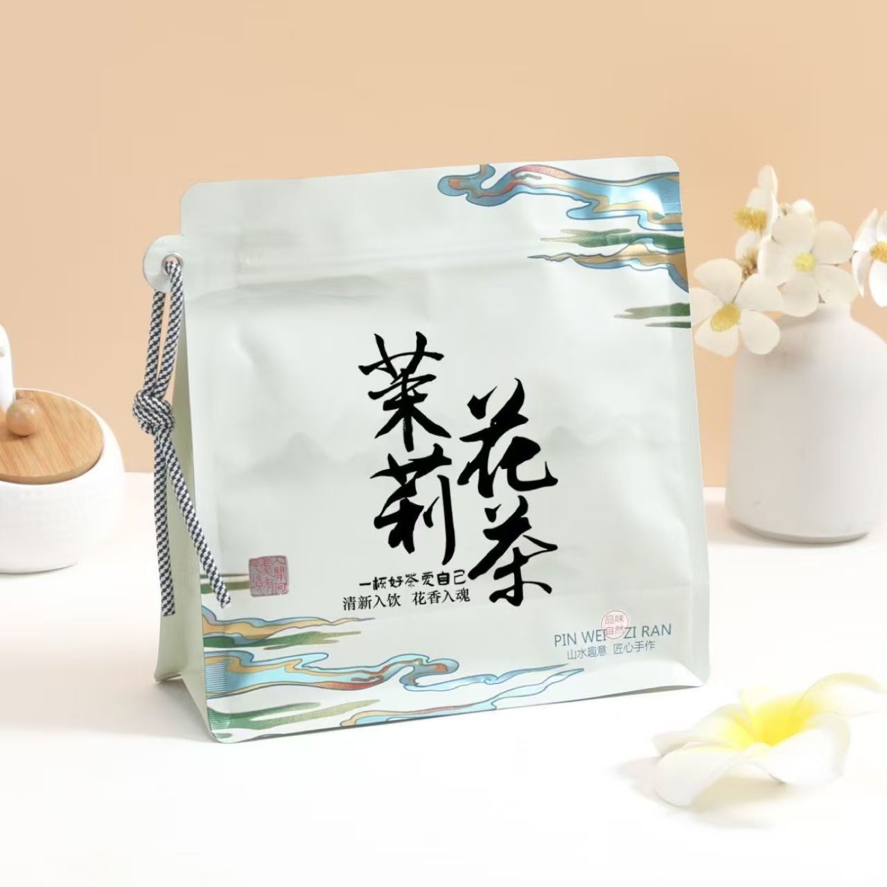 特別グレードのジャスミンの花のティーバッグユニークな手作りジャスミンビーズアルミ箔バッググリーンウーロン自己シールアップバッグ中国新