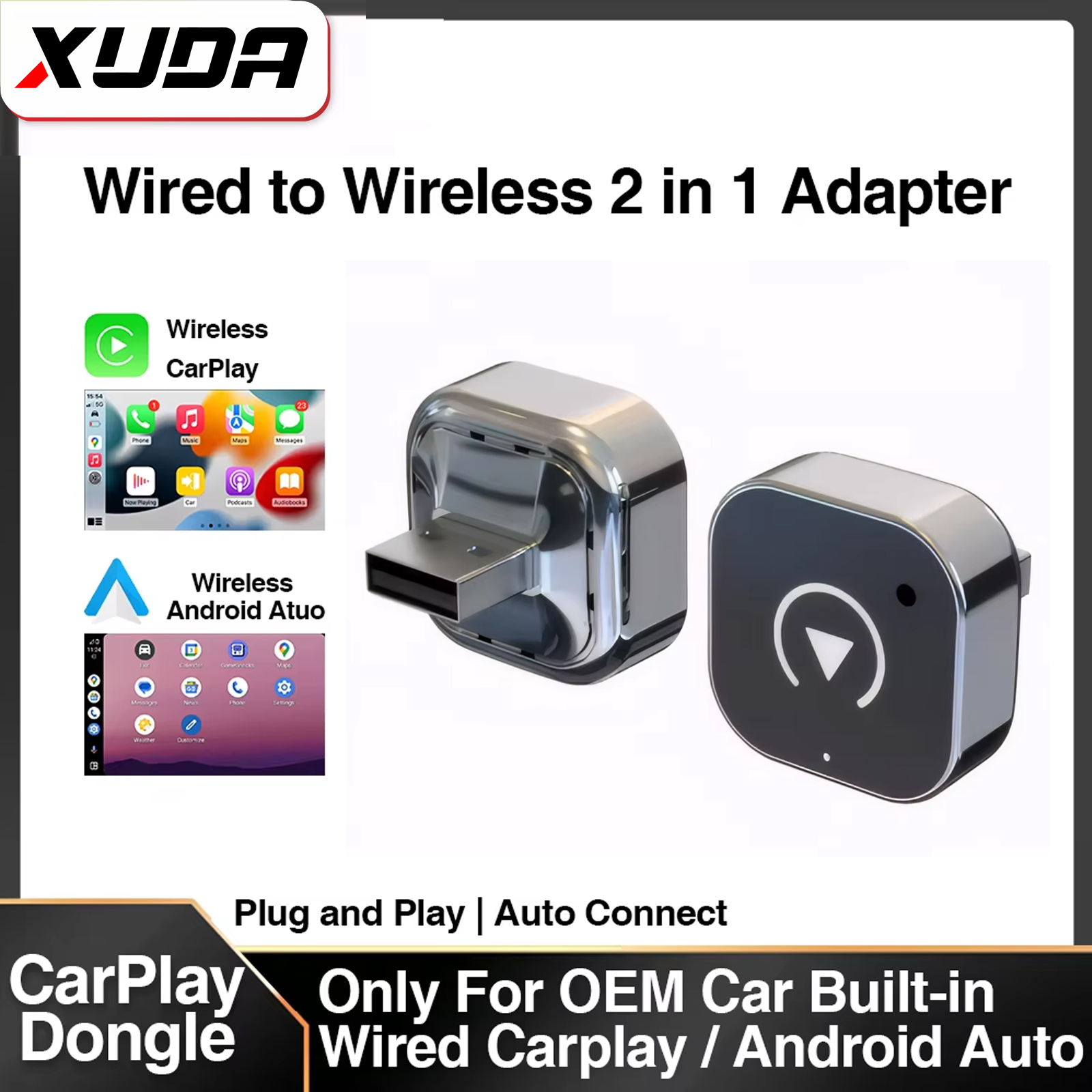 2 in1 有線 - ワイヤレス CarPlay アダプター プラグ