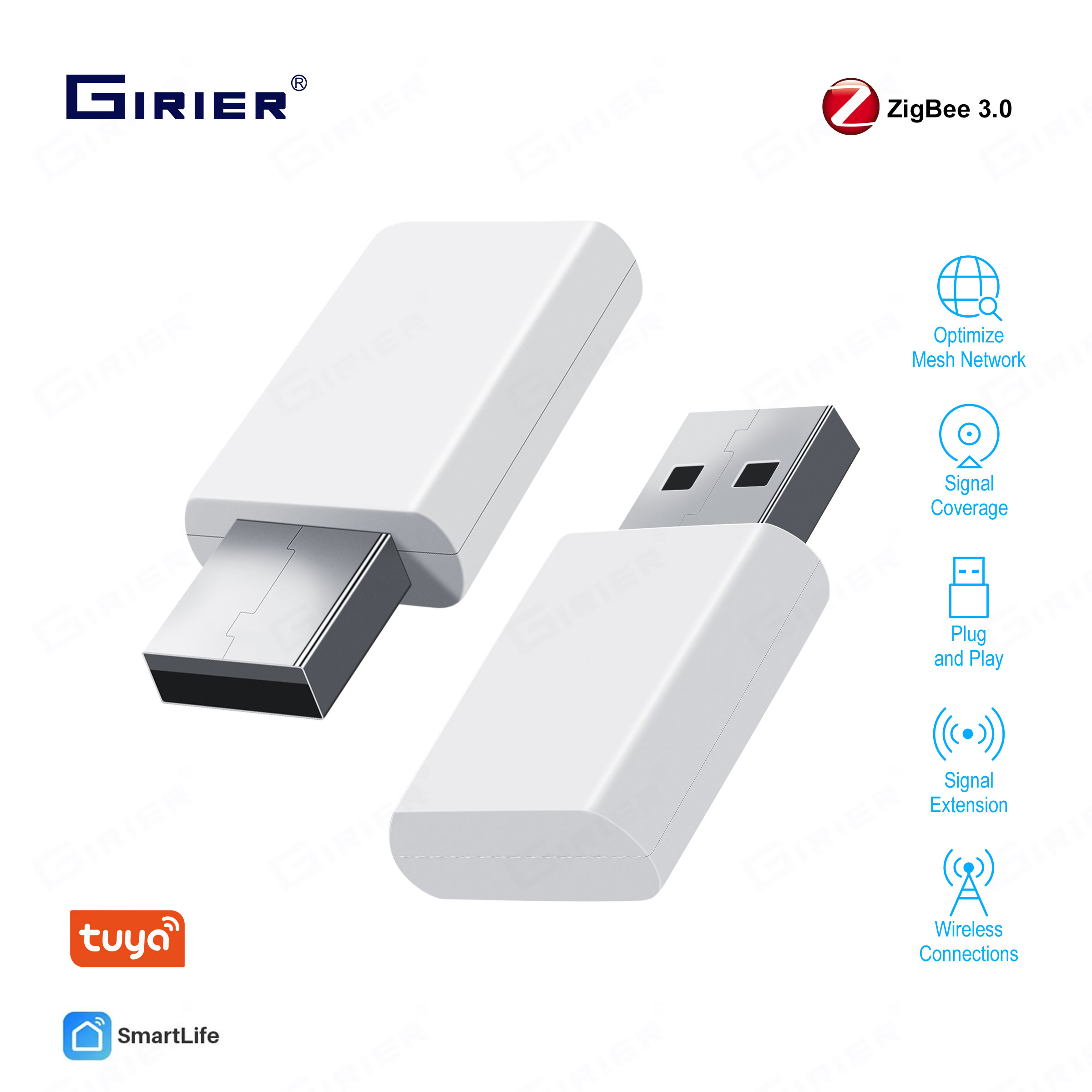 GIRIER ZigBee リピーターアンプ USB 信号エクステンダー スマートホームデバイス用 20-30M 安定したネットワークを拡張 Tuya ZigBee ハブが必要