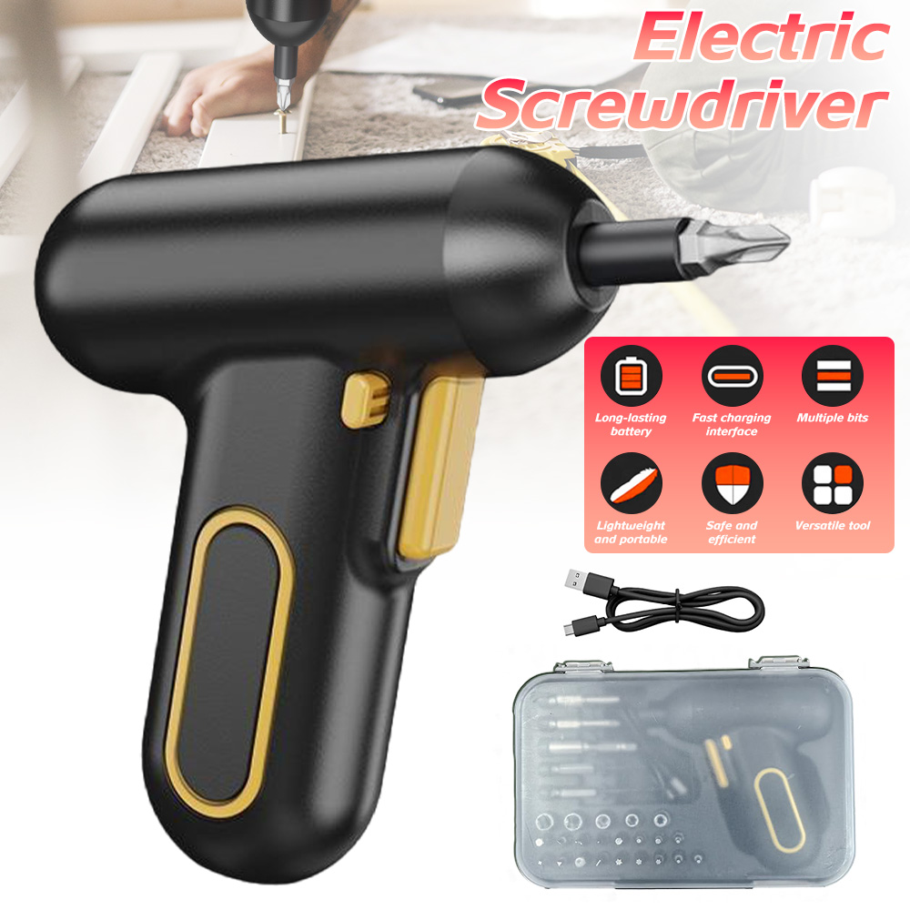 Cordless Electric Screwdriver Set USB Rechargeable Mini Power Screwdriver with Multi Magnetic Bits Socket Drill Bits Portable Household Repair Power Tool Kit with Storage Box
