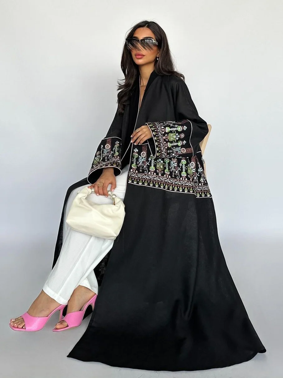 イードイスラム教徒の女性パーティーロングアバヤ Jalabiya 刺繍ローブラマダンモロッコドバイアラブカフタンイスラムささやかなカーディガン Vestidos 2024