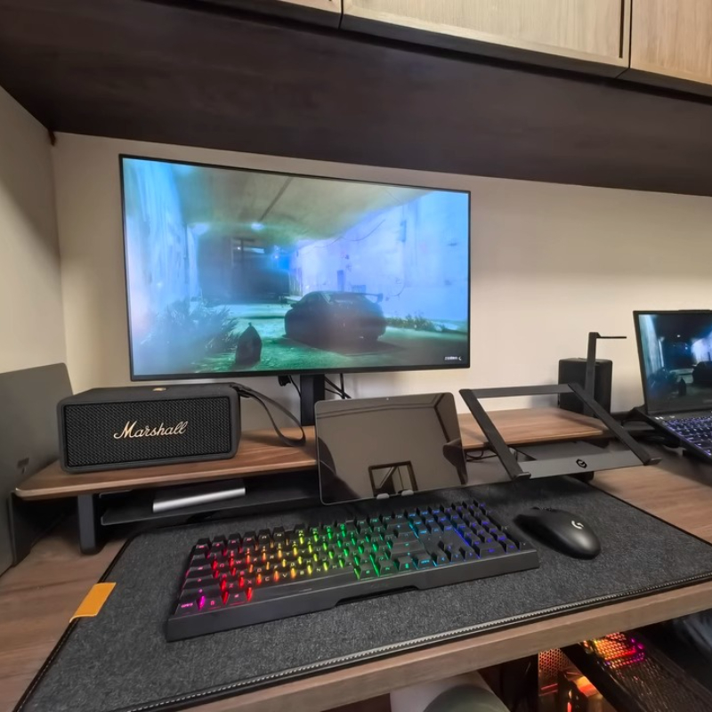 Modular Monitor Riser Stand Ergonomic Desk Organizer Black Gaming Setup Accessories Workstation Computer Screen Storage Shelf