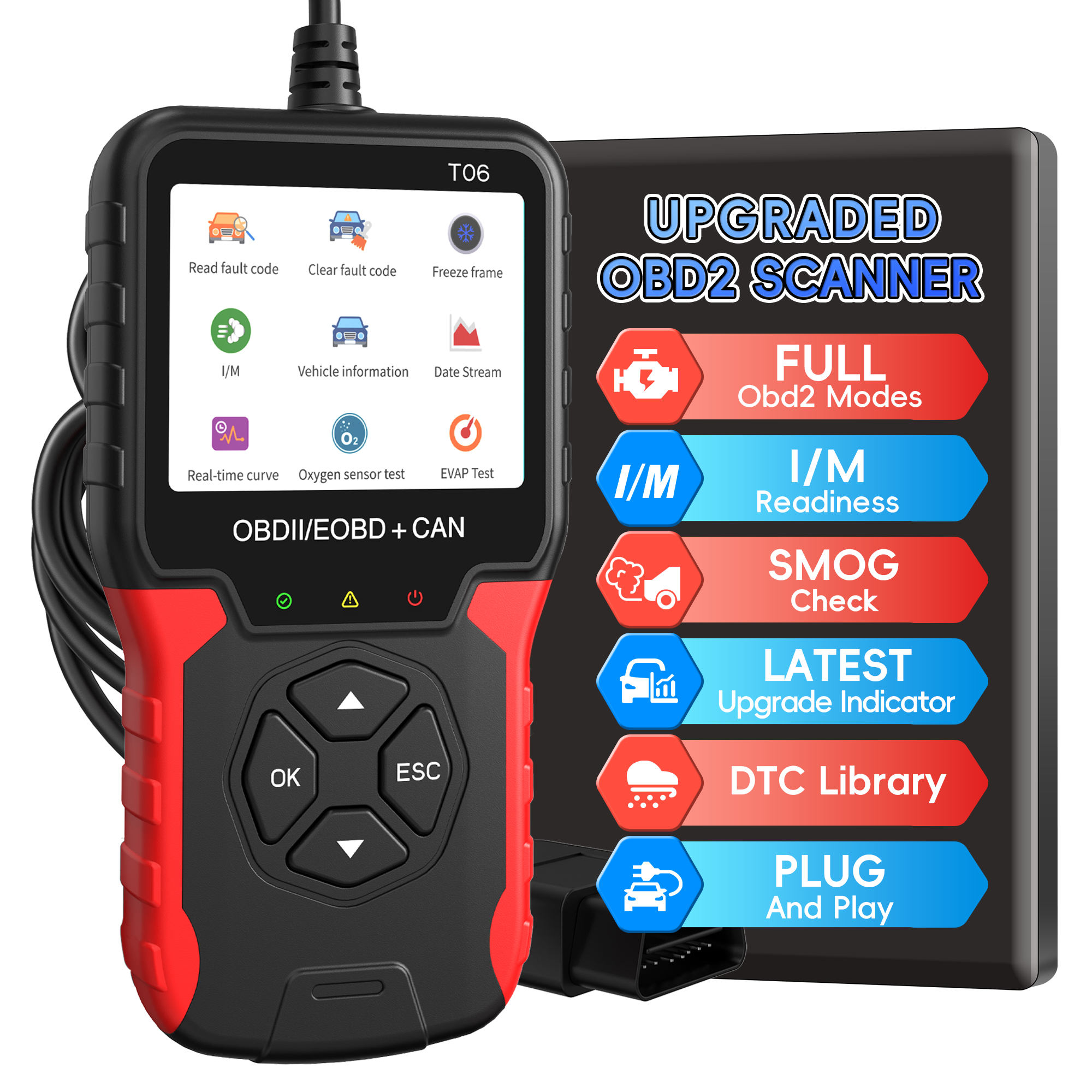 自動車アクセサリー OBD2 スキャナー T06 チェックエンジンシステムコードリーダー多言語サポート車診断ツールバッテリーテスター