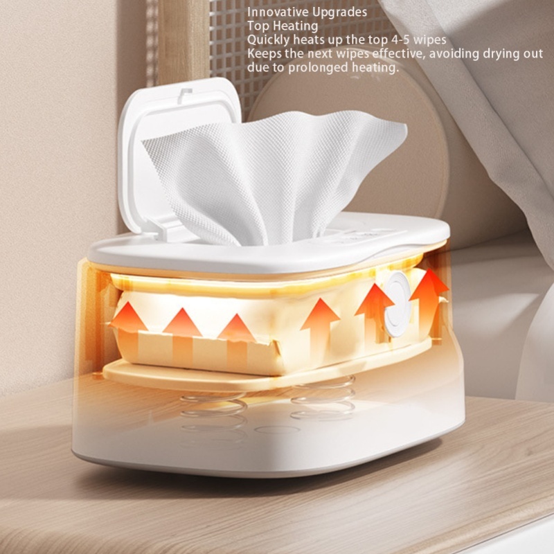 USB Powered Wipe Warmer 3 Speed Night Light 3 Levels Temperature Adjustment Large Capacity Spring Design Wet Wipes Dispenser