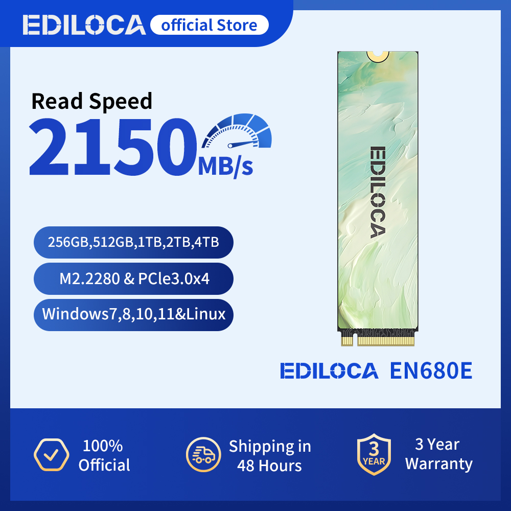 Ediloca EN680E M.2 2280 SSD PCIe3.0x4 NVMe 2150MB/s QLC ダイナミック SLC キャッシュ PC デスクトップおよびラップトップ用内部ソリッド ステート ドライブ