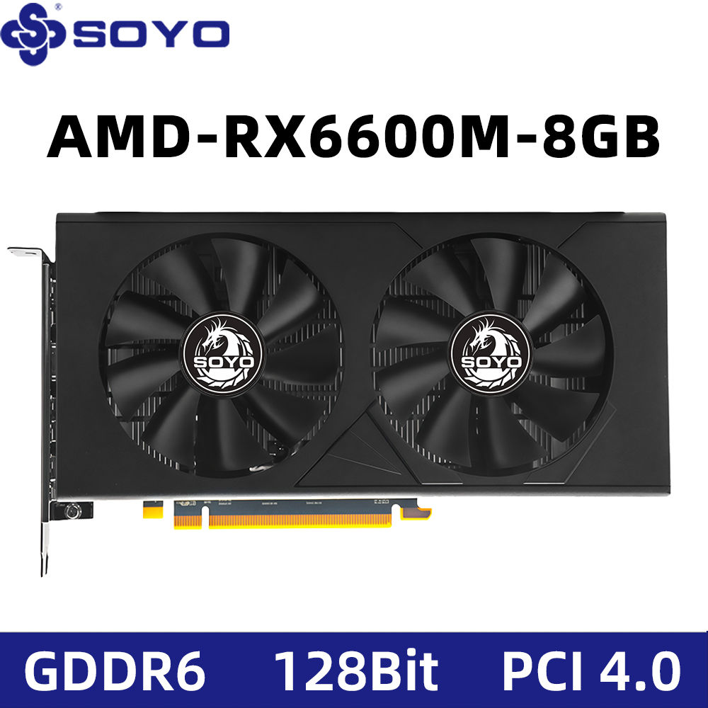 SOYO AMD Radeon RX6600M 8GB グラフィックカード GDDR6メモリ 128ビット PCIE 4.0×8 8ピン HDMI互換 DP デスクトップゲーミングコンピュータ用