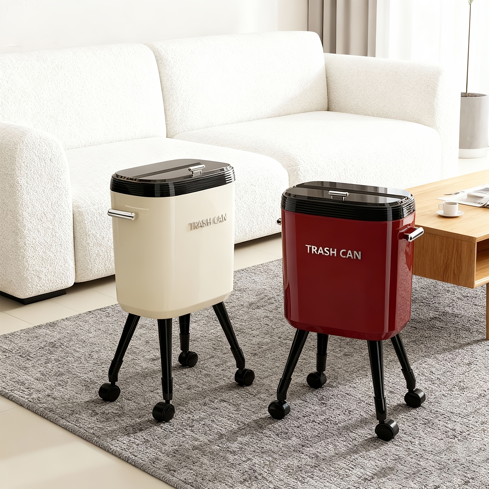 高さのあるローリングゴミ箱、取り外し可能なインナーバケツ、家庭用大容量サイレントゴミ箱