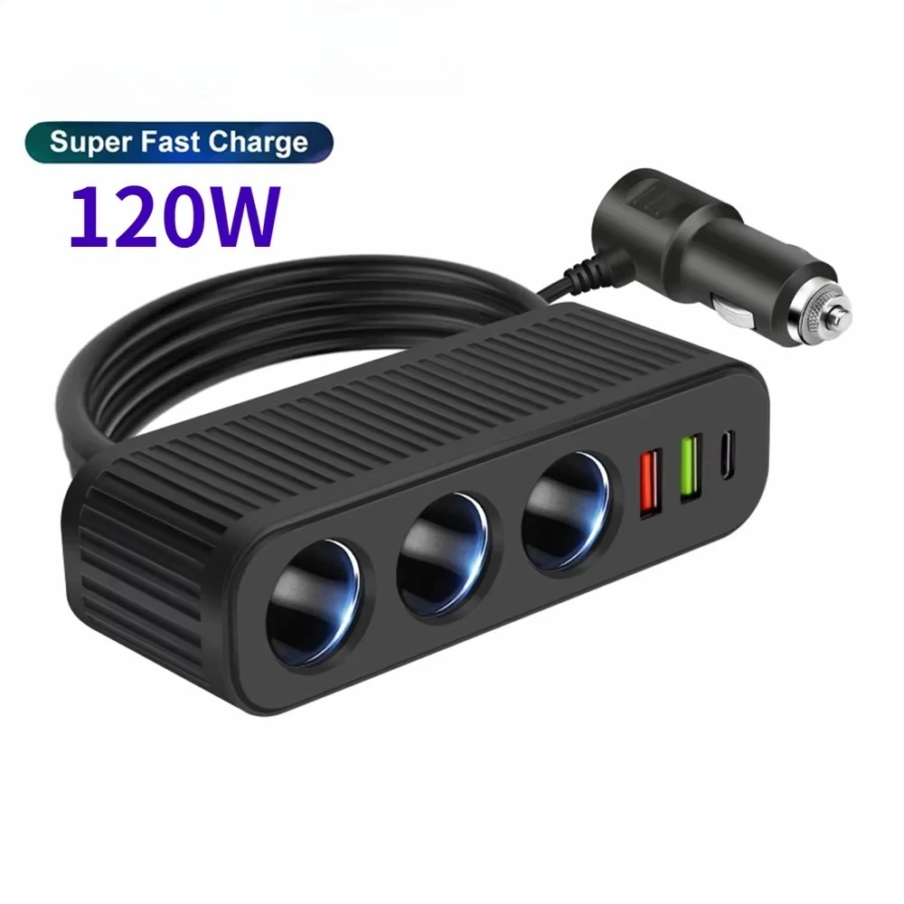 120 ワット USB 車の充電器 4-in-1 多機能ソケットシガーライター急速充電電源アダプタ iPhone 携帯電話の充電器