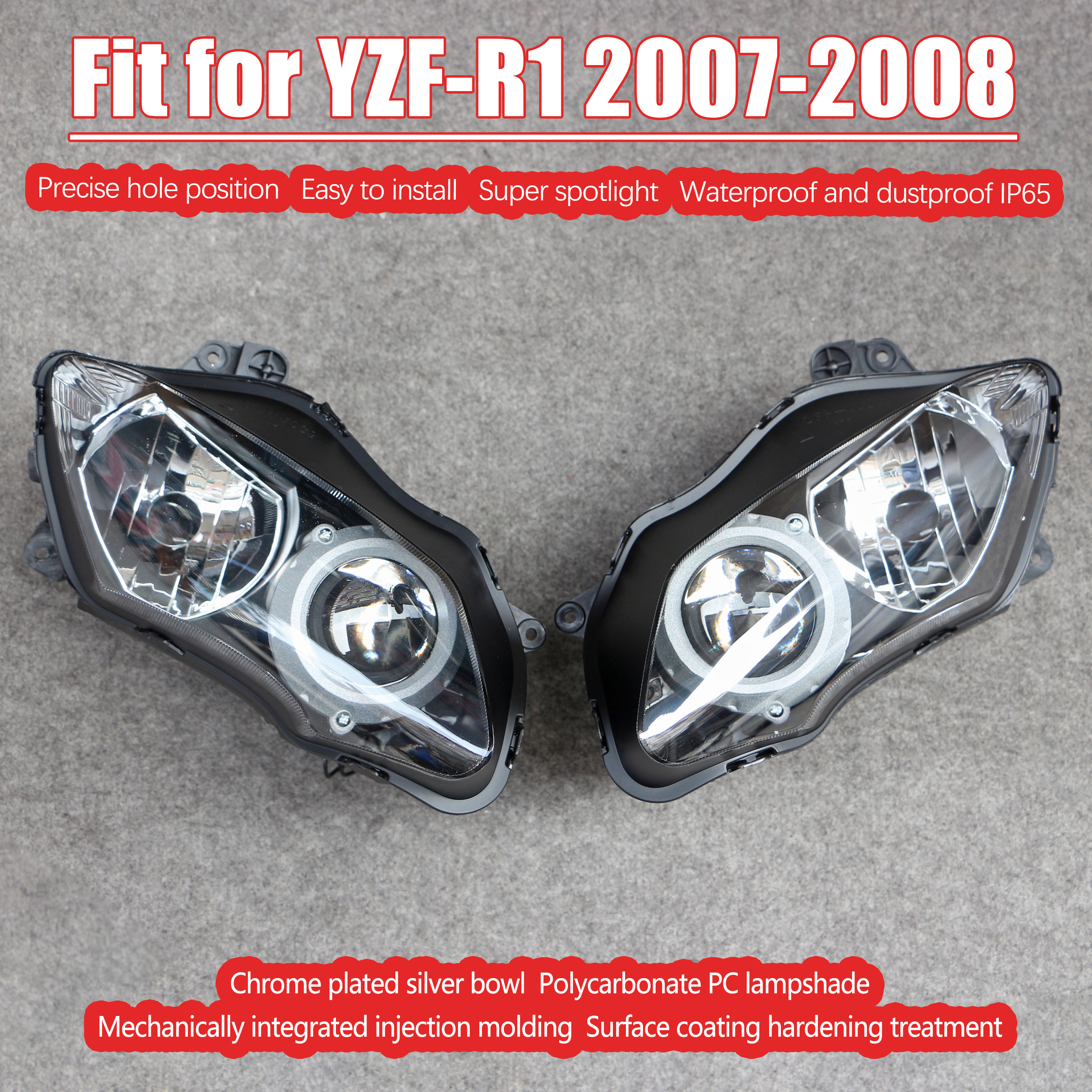Kolmio-LAM オートバイヘッドライトヘッドランプヤマハ YZF-R1 2007 2008 アセンブリ YZF R1 YZF 1000 07 08 ヘッドライト