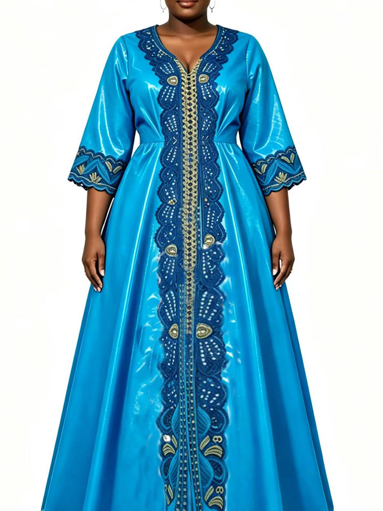 光沢のあるバザンリッシュロングドレス 2026 最高品質バザンリッシュイブニングドレス Boubou アンカラアフリカ Daseki ローブリボン