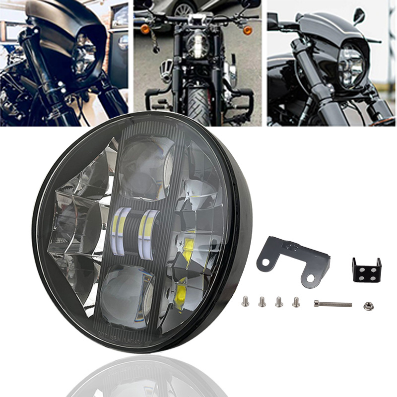12V LED ヘッドライトプロジェクター Hi/Lo ビーム DRL ヘッドランプ/取付延長ブラケットキット付きハーレーソフテイルブレイクアウト FXSB 2013-2017