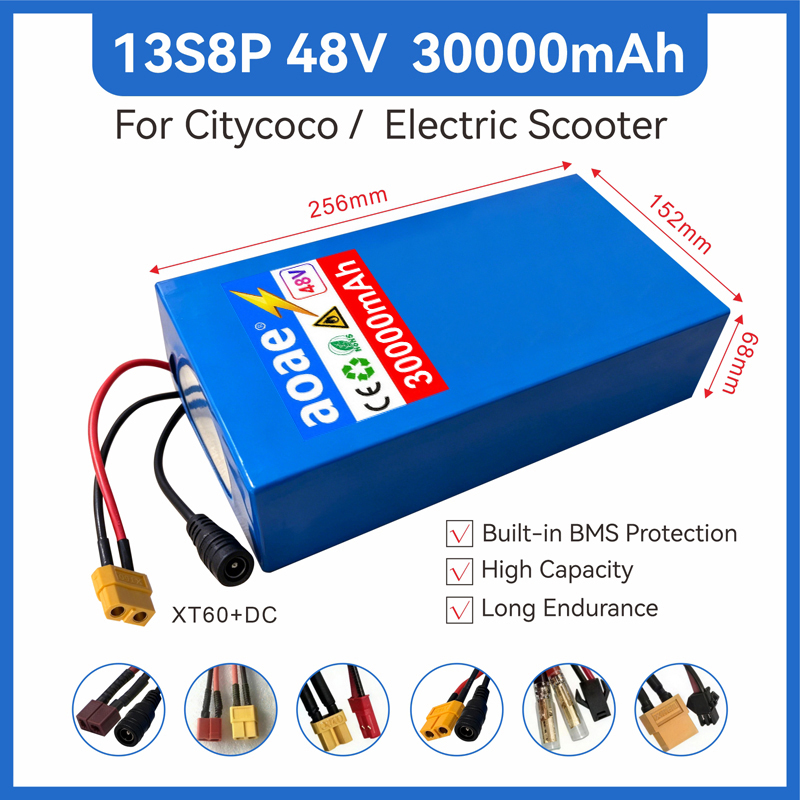 48V 電動スクーターバッテリー 30Ah 18650 グレード A セル 13S8P 1000W-2000W 内蔵 BMS XT60 JST 高容量安定した電力