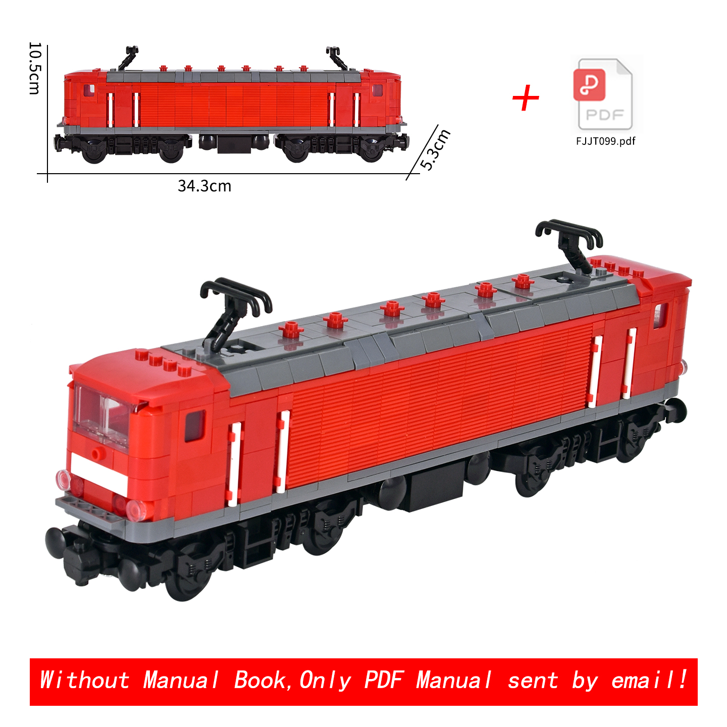 赤い電気機関車 MOC ブロック現実的な鉄道列車エンジン DIY 組み立てレンガおもちゃ互換性レンガ PDF マニュアル