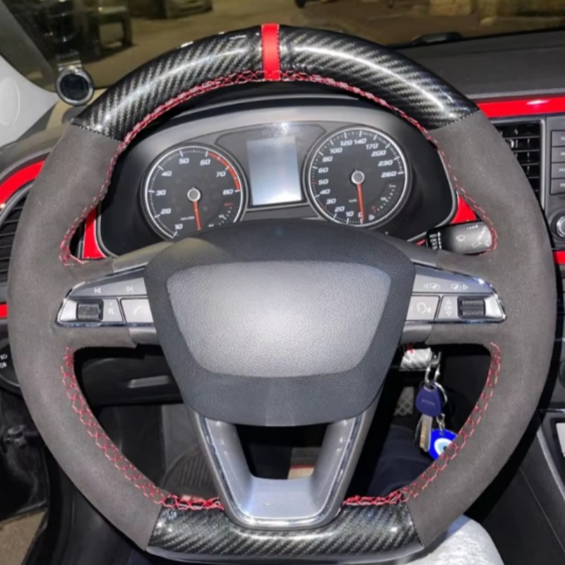 カスタム DIY カーボンファイバースエードキュプラ R レオン ST キュプラレオン ST キュプラ Ateca キュプラ Ateca FR 車のステアリングホイールカバーセアトレオン