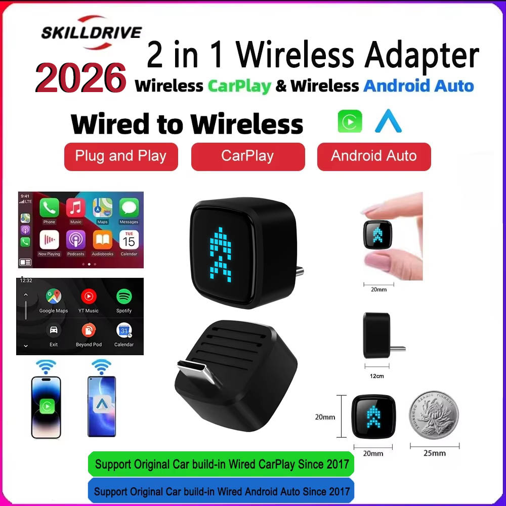 Skilldrive 2026 超ミニワイヤレス CarPlay アダプターワイヤレス Android Auto AI スマートボックスインテリジェントシステム有線 CarPlay 車用
