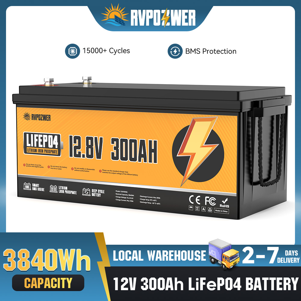 RVPOZWER 12V 300Ah 3840Wh リチウム LiFePO4 バッテリー 200A BMS ゴルフカート RV マリンソーラーパネル充電式バッテリー