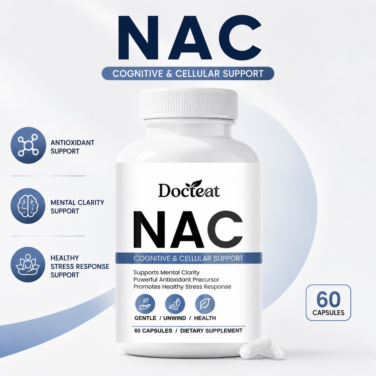 Docteat NAC カプセル 抗酸化サポート ビタミン C B6 B12 セレン 亜鉛 オオアザミ CoQ10 マルチ栄養素ブレンド 60 カプセル