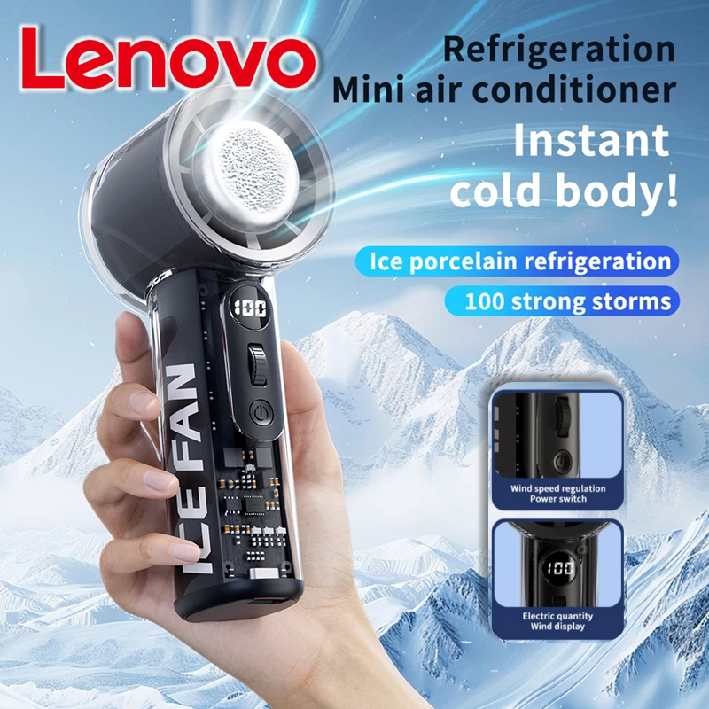 Lenovo New Portable Handheld Fan With Ice Cooling Ultra Long Standby Time  100 Wind High-speed Mini Handheld Fan 2026