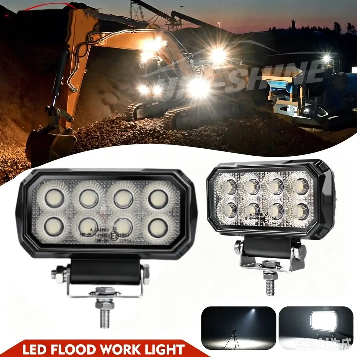 HAOLIDE 12 V 24 V 8LED ワークライト IP68 フラッドビーム LED ダイビングワークライト掘削機ドーザーローダートラクタートラックオフロード使用