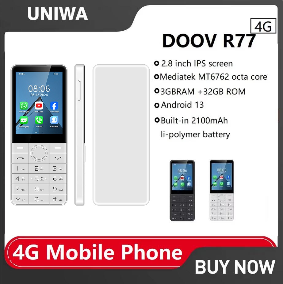 新しい DOOV R77 4 グラムタッチキーボード Google 電話アンドロイド 13 2.8 "画面 3 ギガバイト 32 ギガバイト 2100 mAh ボルテ通話 Whatsapp 携帯ヘブライ語アラビア電話