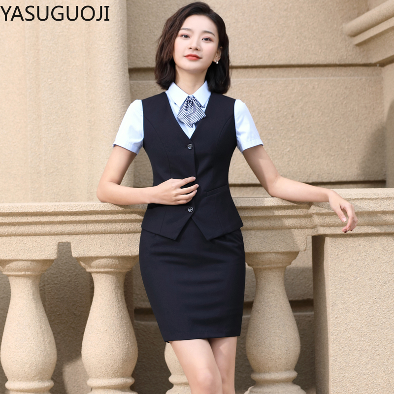 YASUGUOJI エレガントなファッション女性ベスト作業服スリム V ネックフォーマルオフィスレディースエレガントなインタビューベストコートプラスサイズの制服