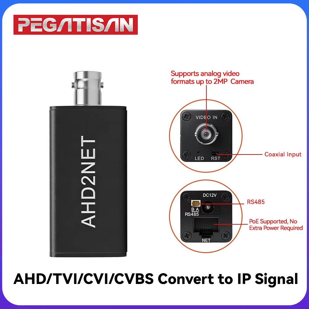 AHD2NET 1080P アナログカメラから IP カメラコンバータ CVBS/TVI/AHD/CVI 信号、ONVIF プロトコル、RJ45 出力 NVR サポート POE