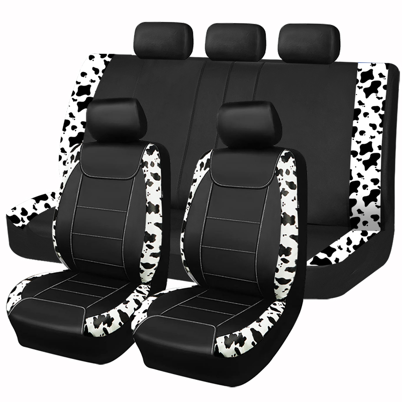 AUTOKING 牛プリントレザーシートカバーほとんどの車 SUV トラックバンユニバーサルカーシートカバーカーアクセサリーインテリア
