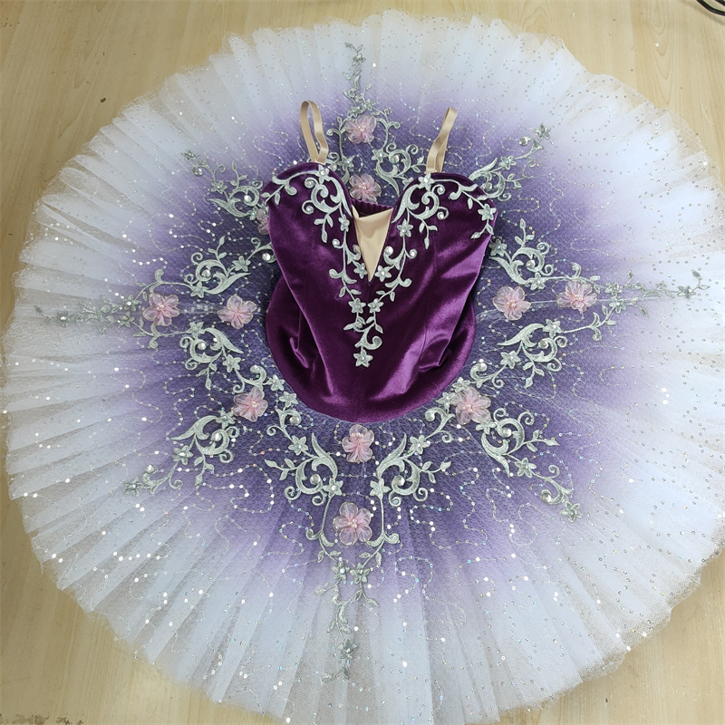 新しいプロのバレエチュチュ紫色のバレエドレスバレリーナ子供服社交ダンスの服競技衣装女の子